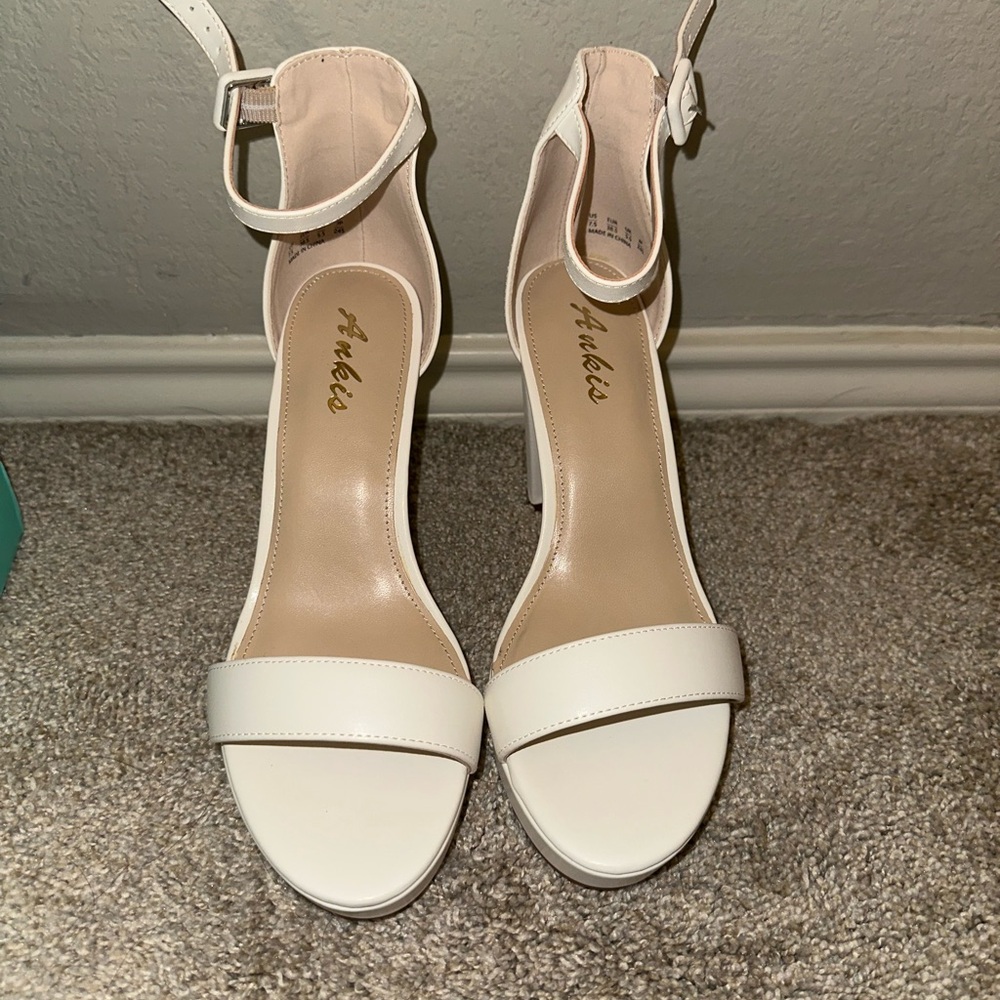 Ankle Strap White Heels